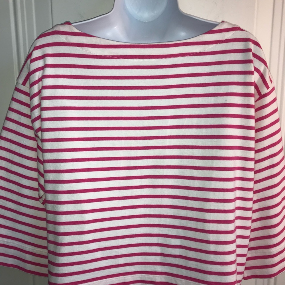 On 34th Women’s XS Cotton Fuchsia Pink Stripe boat neck wide 3/4 sleeve top NWT - Picture 8 of 13